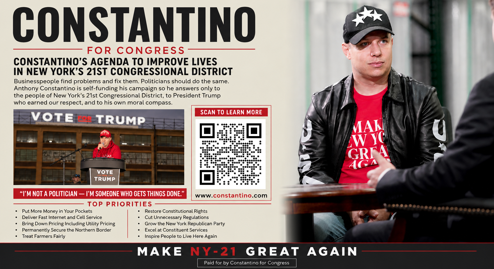 Anthony Constantino for Congress 6x11 mailer front