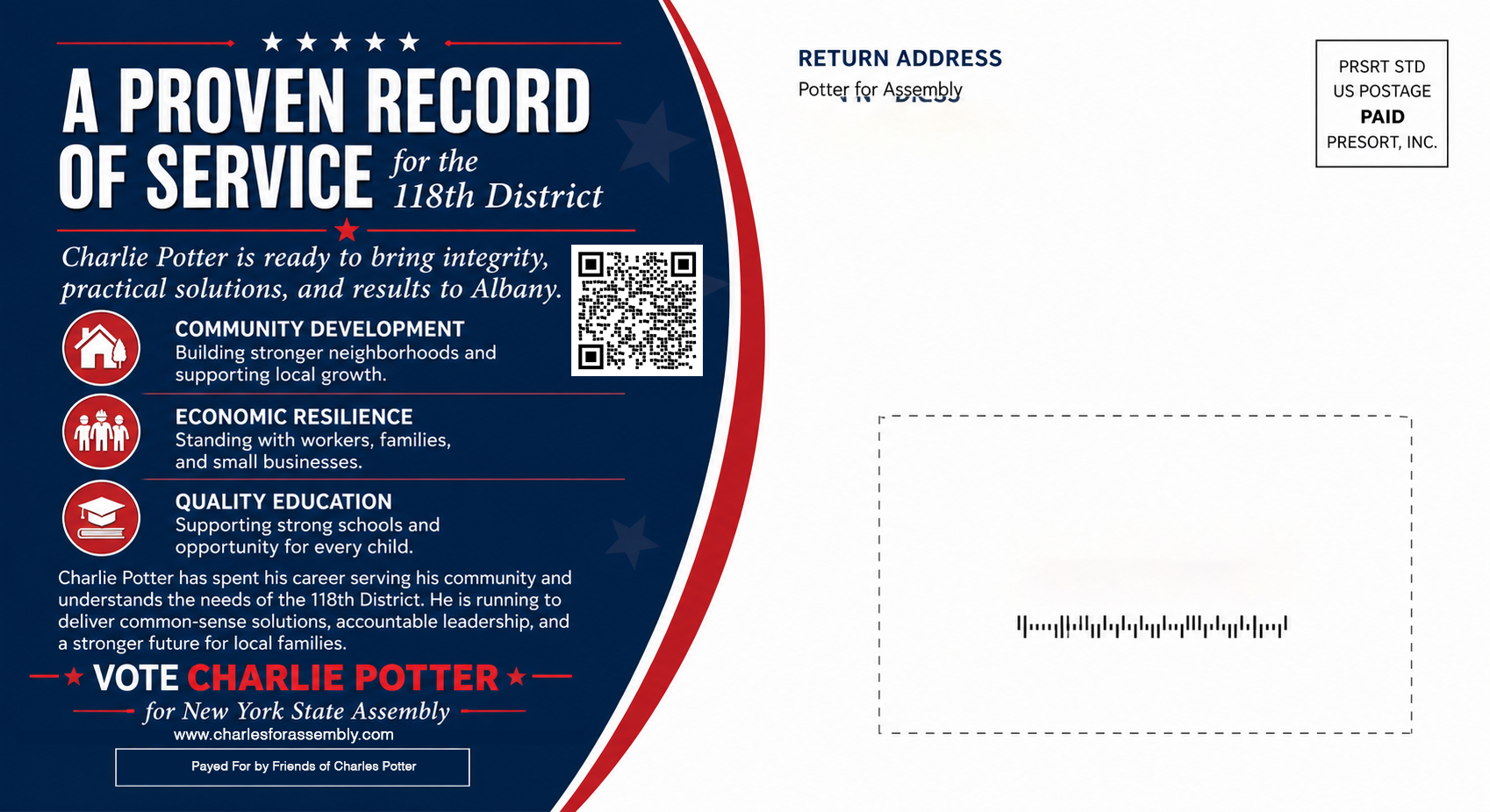Friends of Charles Potter 6x11 mailer back
